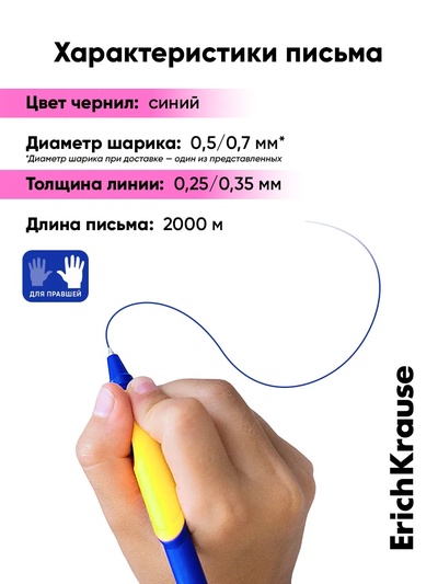 Набор ручек шариковых ErichKrause ErgoLine Grip Neon, SuperGlide, 2 штуки, узел 0.5 мм, синие чернила