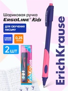 Набор ручек шариковых ErichKrause ErgoLine Grip Neon, SuperGlide, 2 штуки, узел 0.5 мм, синяя  (артикул 10998684)  большой выбор товаров оптом и в розницу по низким ценам с доставкой