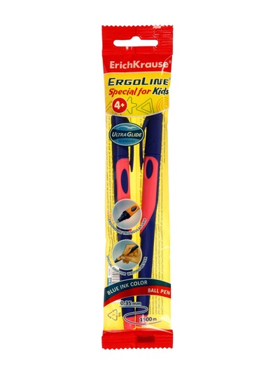 Набор ручек шариковых ErichKrause ErgoLine Grip Neon, SuperGlide, 2 штуки, узел 0.5 мм, синяя
