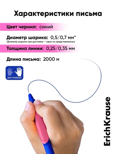 Набор ручек шариковых ErichKrause ErgoLine Grip Neon, SuperGlide, 2 штуки, узел 0.5 мм, синяя