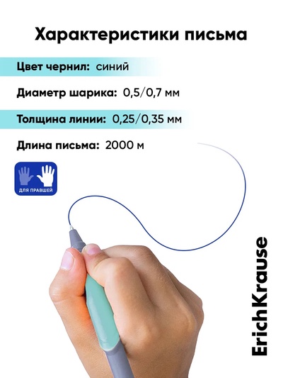 Набор ручек шариковых ErichKrause ErgoLine Grip Pastel, SuperGlide, 2 штуки, узел 0.5 мм, синие чернила