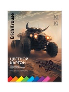 Картон цветной А4 ErichKrause Road Beast, 10 листов, 10 цветов, односторонний, 170 г/м², на склейке 10998705