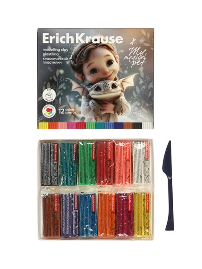 Пластилин 12 цветов ErichKrause Magic Pet, со стеком