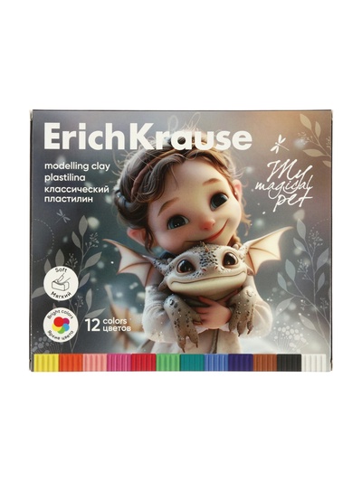Пластилин 12 цветов ErichKrause Magic Pet, со стеком