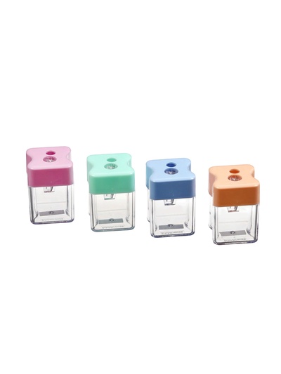 Точилка ErichKrause Wave Duo Pastel Bloom, 2 отверстия, с контейнером, МИКС