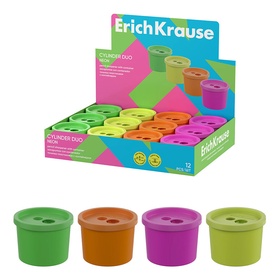 Точилка ErichKrause Cylinder Duo Neon, 2 отверстия, с контейнером, МИКС  (артикул 10999362)  большой выбор товаров оптом и в розницу по низким ценам с доставкой
