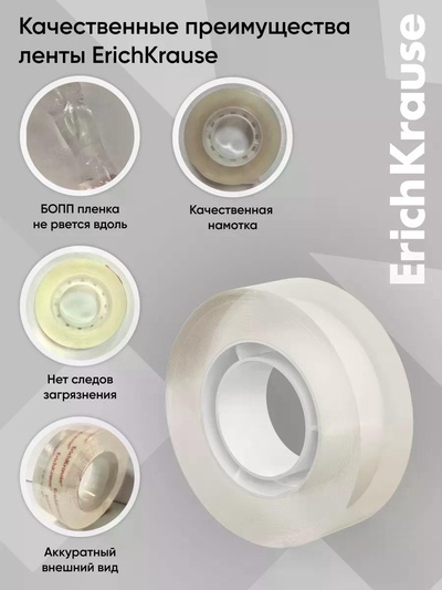 Набор из клейких лент ErichKrause Clear, 18 мм × 33 м, прозрачная