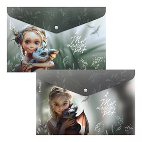 Папка-конверт А4 ErichKrause Magic Pet, на кнопке, МИКС