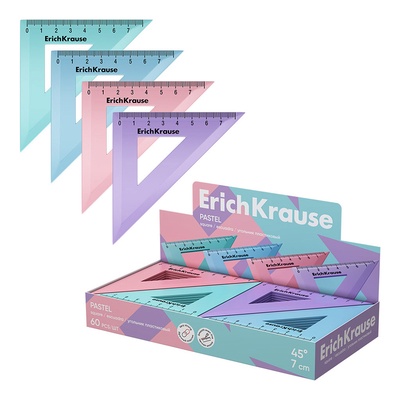 Треугольник 45*, 7 см, ErichKrause Pastel, МИКС