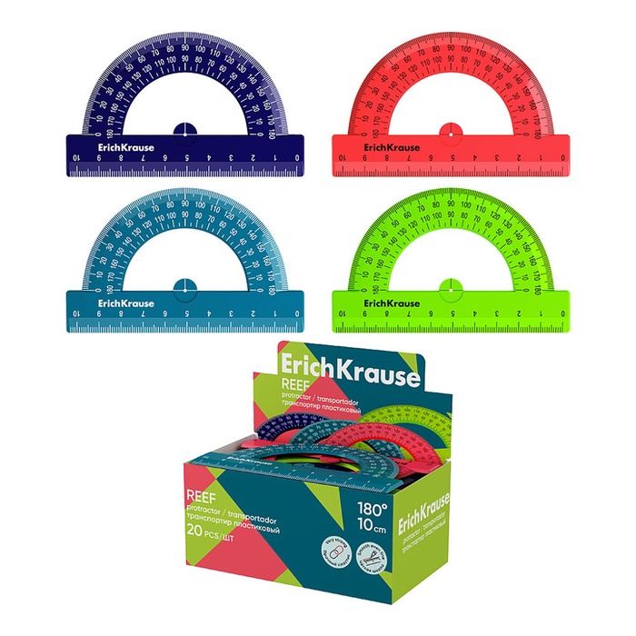 Транспортир 180°, 10 см, ErichKrause Reef, МИКС - Фото 1