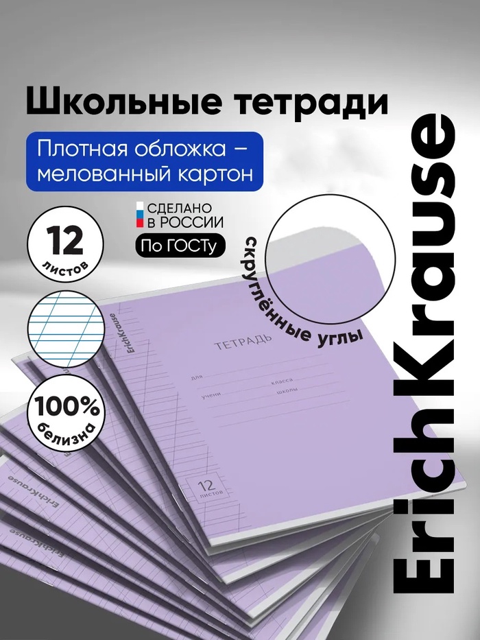 Тетрадь 12 листов, ErichKrause Visio, косая линия, 60 г/м², обложка мелованный картон, фиолетовый, блок офсет