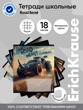 Тетрадь 18 листов в клетку ErichKrause Road Beas, 60 г/м², обложка мелованный картон, МИКС 10999441