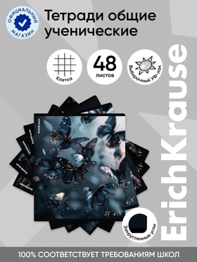 Тетрадь 48 листов в клетку, ErichKrause Glass Butterflies, 60 г/м², обложка мелованный картон, блок офсет 10999451