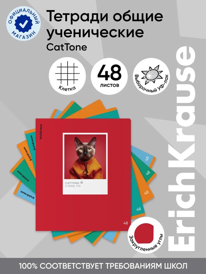 Тетрадь 48 листов в клетку, ErichKrause CatTone, 60 г/м², МИКС