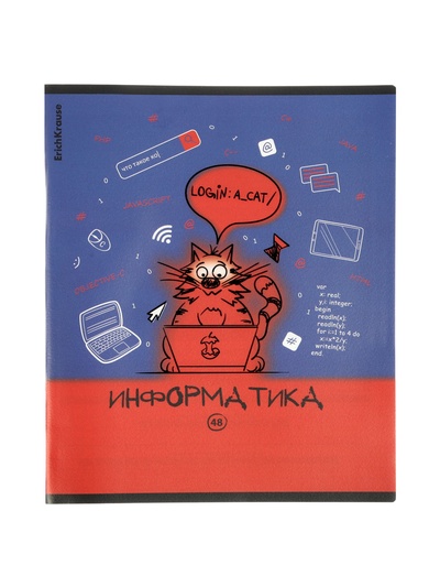 Тетрадь 48 листов в клетку «Информатика: Котоформулы» ErichKrause, с пластиковой обложкой