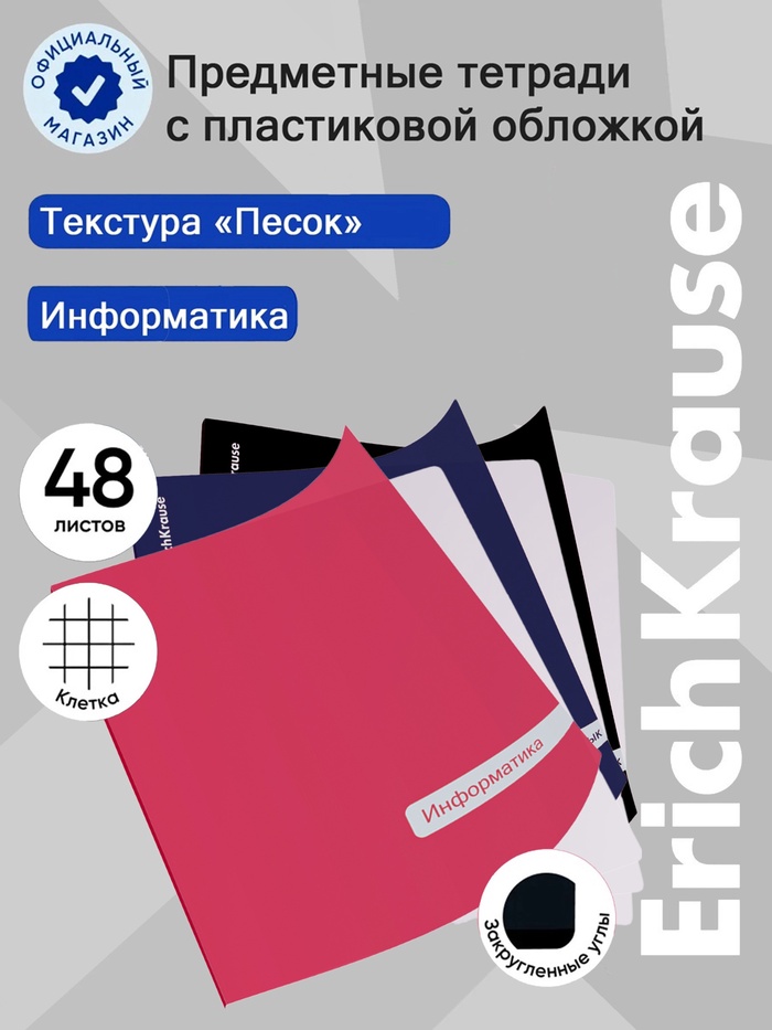 Тетрадь 48 листов в клетку «Информатика» ErichKrause Classic, с пластиковой обложкой, МИКС