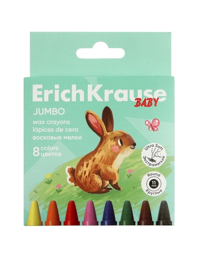 Восковые мелки 8 цветов ErichKrause Baby Jumbo, утолщенные, круглые