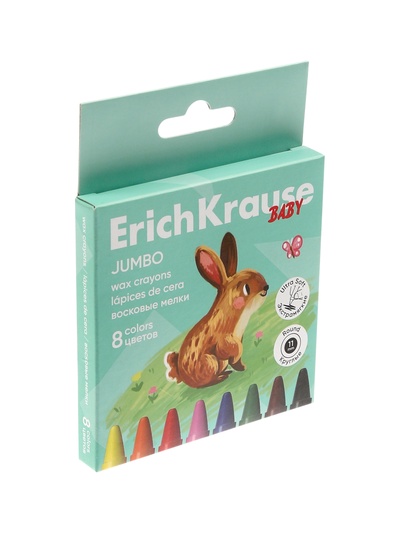 Восковые мелки 8 цветов ErichKrause Baby Jumbo, утолщенные, круглые