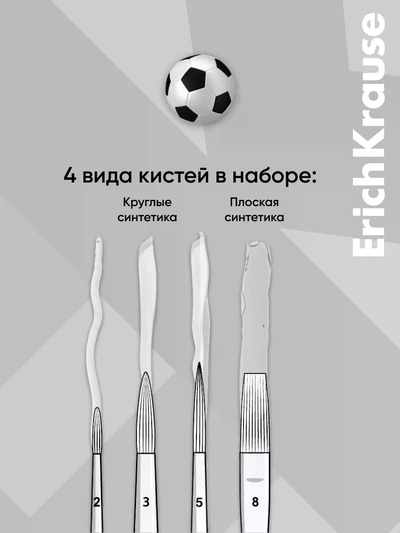 Набор кистей 4 штуки ErichKrause Sport DNA