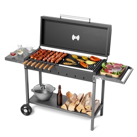 Мангал «МАН 303», 153.5×52×90.1 см, 3 мм, колеса, боковые полки, крышка