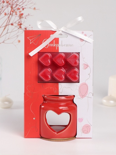 УЦЕНКА Аромалампа керамика + ароматический воск «Сердце» красная 7.5×7.5×8 см