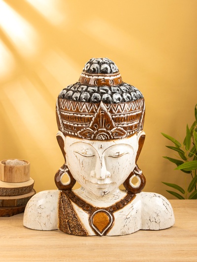 УЦЕНКА Сувенир «Голова Будды» дерево 45×11×55 см, цв. белый