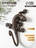 Крючок настенный «Ящерица», ключница декоративная, чугун, 20×15×11 см - Фото 1