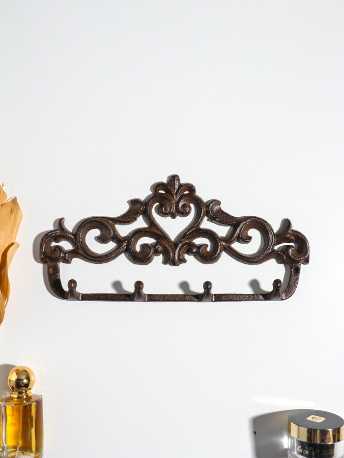 Крючки настенные «Сердце с узорами», ключница декоративная, чугун, 31×15×3.4 см