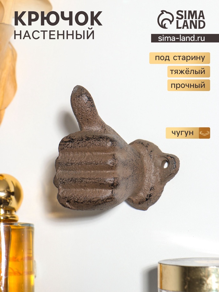 Крючок настенный «Рука - класс», ключница декоративная, чугун, 7.5×3.8×8 см - Фото 1