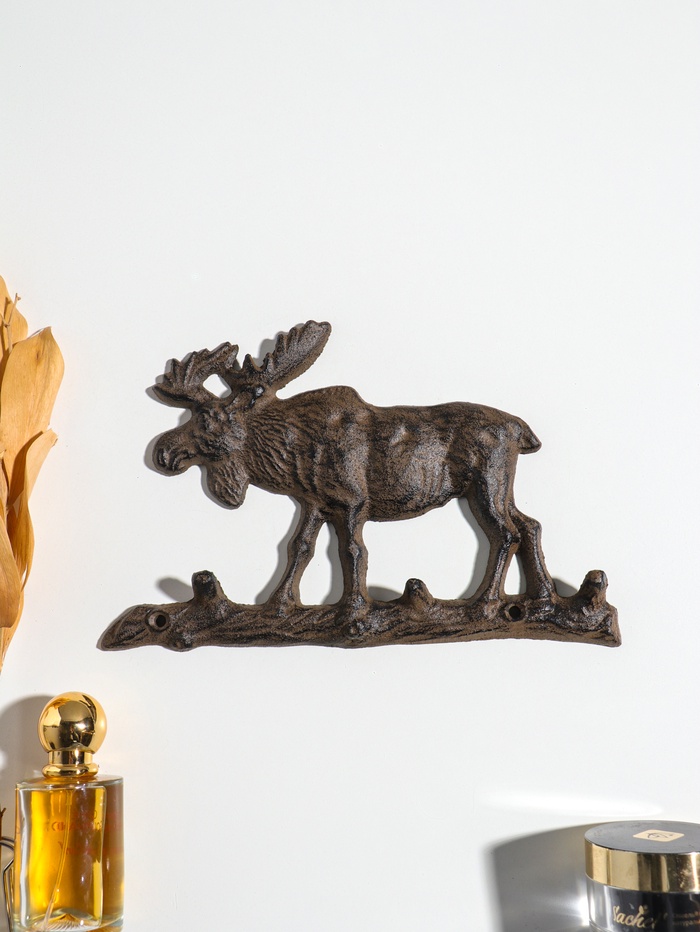 Крючки настенные «Лось на бревне», ключница декоративная, чугун, 23×15×2.2 см - Фото 1