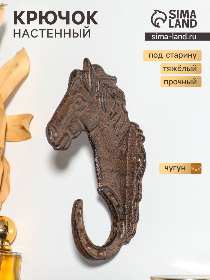 Крючок настенный «Лошадь и подкова», ключница декоративная, чугун, 17.7×10.5×3.5 см