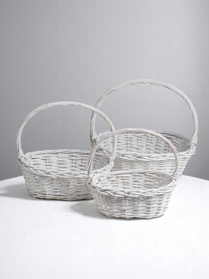 УЦЕНКА Набор корзин овальные 3 шт., L: 40×32 см, Н14 см, Н с ручкой 37 смM: 34×26×12Hх33HHS: 29×21×1 - Фото 1