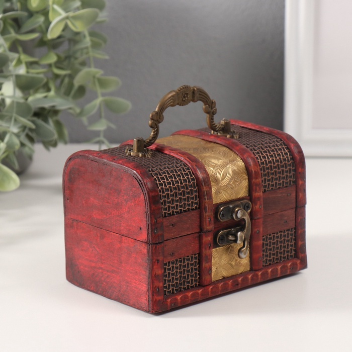 УЦЕНКА Шкатулка дерево сундучок "Золотая сеть и штукатурка" 8,5х12х8,5 см - Фото 1