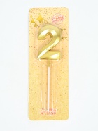 УЦЕНКА Свеча в торт на шпажке «Грань», цифра 2, золотая, 5 см - Фото 2
