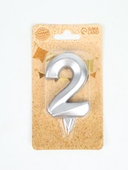 УЦЕНКА Свеча в торт «Грань», цифра 2, серебряный металлик, 6.5 см - Фото 2