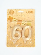 УЦЕНКА Свеча в торт юбилейная «Грань» (набор 2 в 1), цифра 60, золотой металлик, 6.5 см - Фото 2