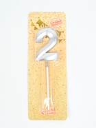 УЦЕНКА Свеча в торт на шпажке «Грань», цифра 2, серебро, 5 см - Фото 2