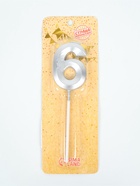 УЦЕНКА Свеча в торт на шпажке «Грань», цифра 6, серебро, 5 см - Фото 2