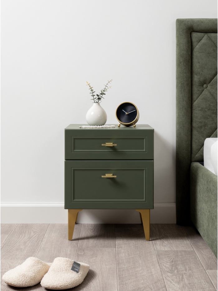 Тумба прикроватная «Марион 16.14», 401×369×510 мм, цвет дымчатый зеленый / олива шагрень