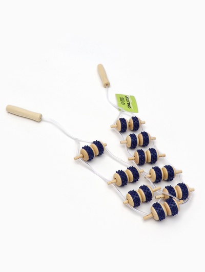 УЦЕНКА Массажёр-лента дерево/пластик для спины 10 звен 86*7,5*3см синий шильд ОТ