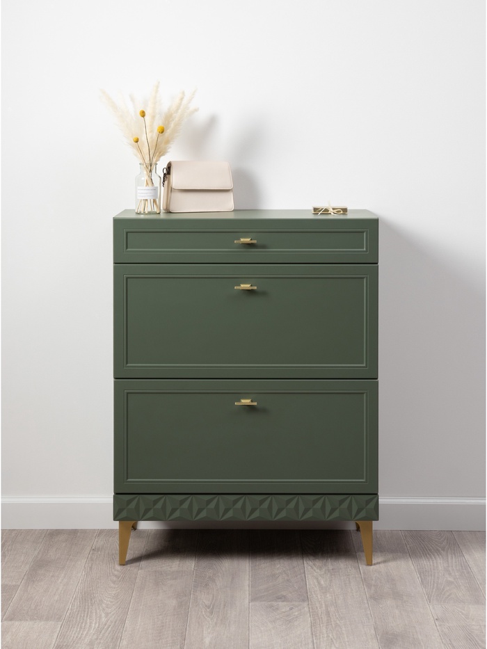 Тумба для обуви «Марион 16.134», 801×369×1066 мм, цвет дымчатый зеленый / олива шагрень - Фото 1