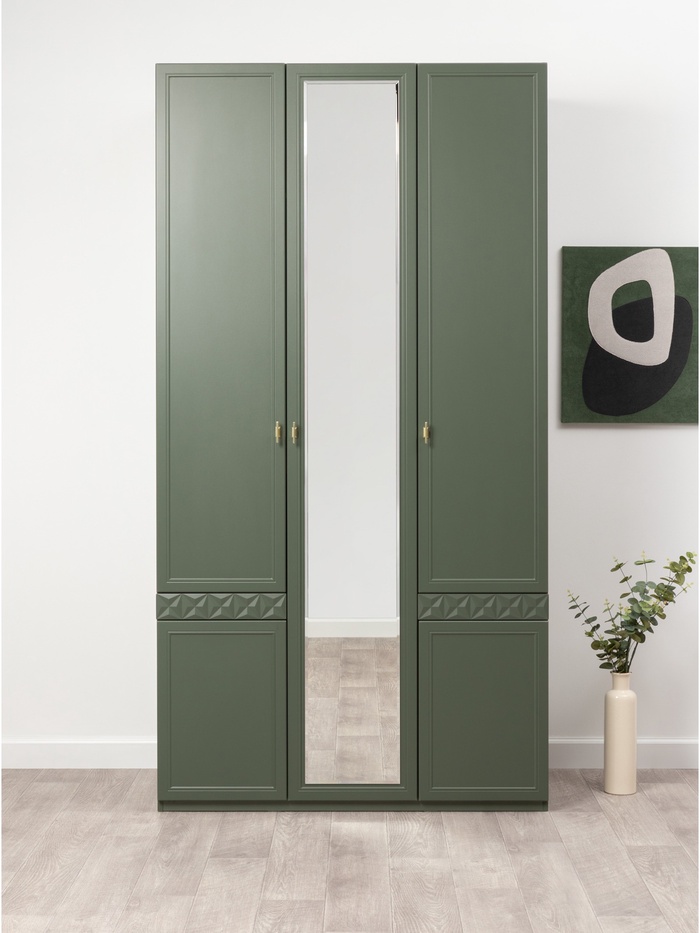 Шкаф для одежды «Марион 16.340.03», 1201×593×2303 мм, цвет дымчатый зеленый / олива шагрень