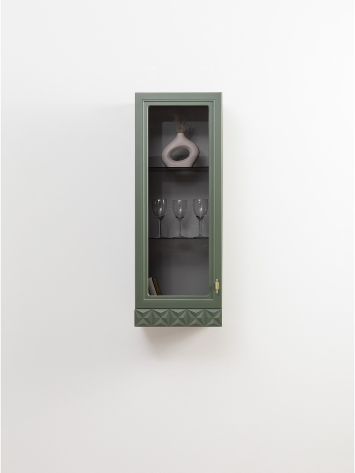 Шкаф навесной «Марион 16.334», 400×305×1073 мм, цвет дымчатый зеленый / олива шагрень