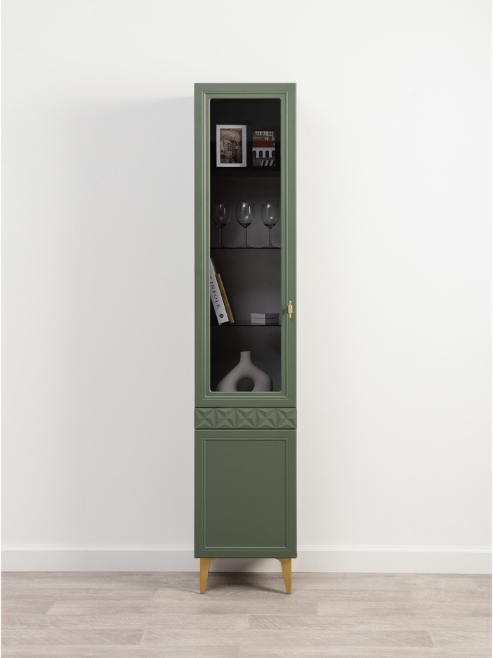 Шкаф - витрина «Марион 16.397.01», 400×369×2000 мм, цвет дымчатый зеленый / олива шагрень - Фото 1