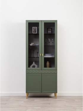 Шкаф - витрина «Марион 16.397.02», 801×369×2000 мм, цвет дымчатый зеленый / олива шагрень