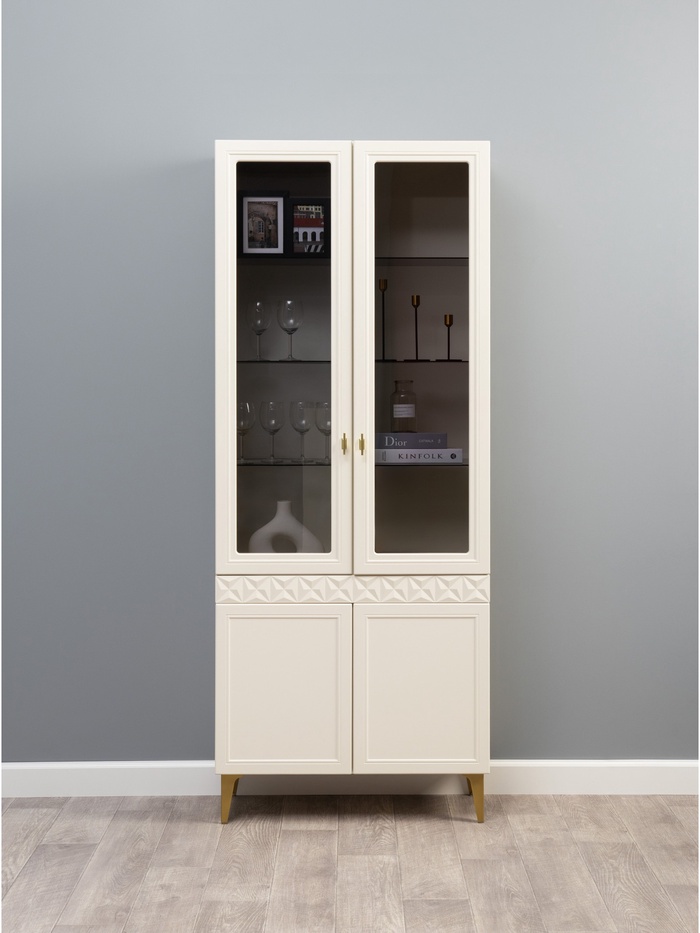 Шкаф – витрина «Марион 16.397.02», 801×369×2000 мм, цвет слоновая кость