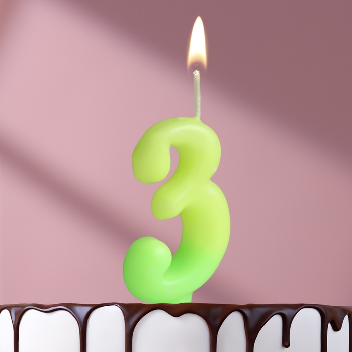 УЦЕНКА Свеча для торта цифра «Люминесцентная», 5.5 см, цифра 3 - Фото 1