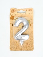 УЦЕНКА Свеча в торт «Грань», цифра 2, серебряный металлик, 6.5 см - Фото 2