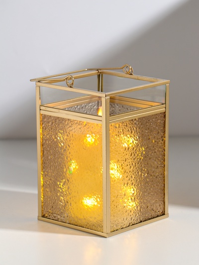 Подсвечник - фонарь «Капли», с ручкой, стекло, металл под золото, 10.5×12×19.4 см