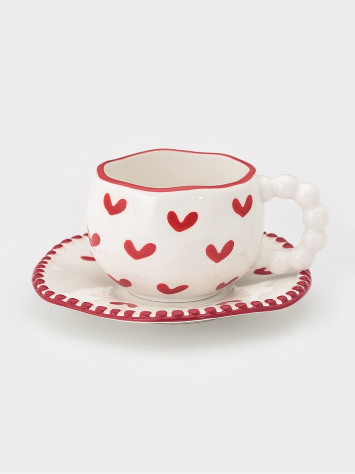 Чайная пара «Сердца», 2 предмета: блюдце 16×1.5 см, чашка 13×10×7 см, белая - Фото 1